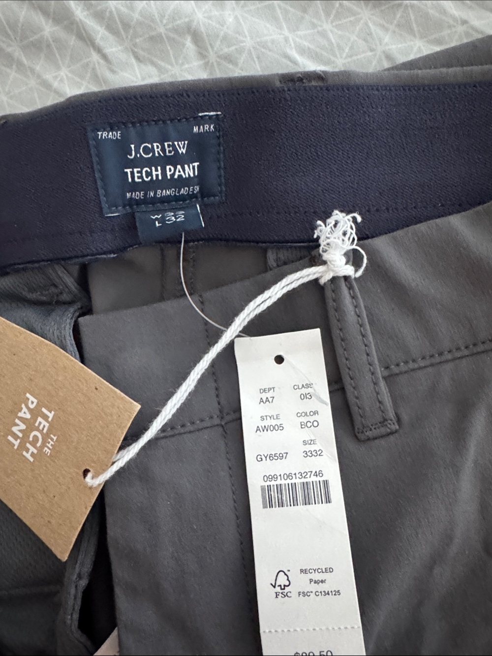 J. Crew Tech Pant in Dark Gray